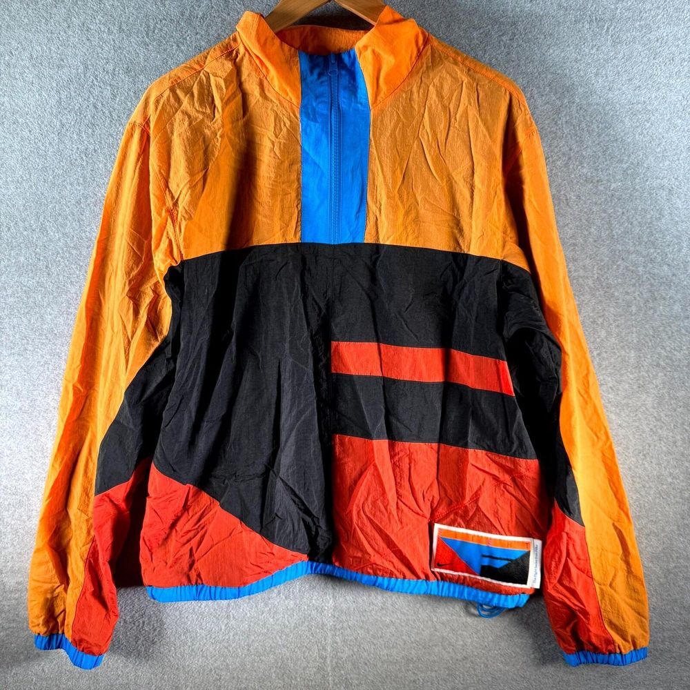 Nike Flight Basketball Jacket Men's Large Orange‎ Black Lined 100% Nylon 1/4 Zip